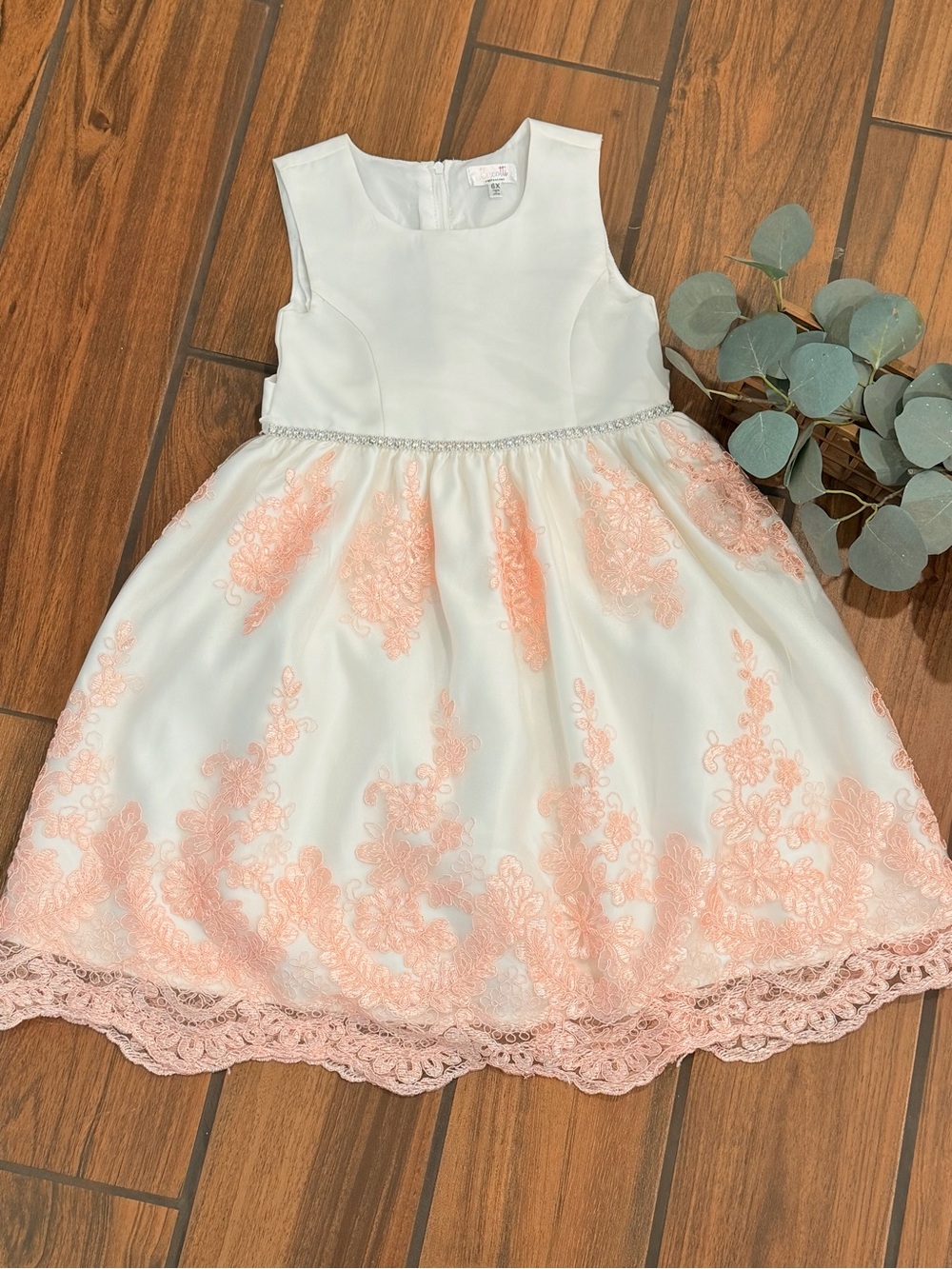 Girls Ivory and Blush Lace Fit & Flare Special Occasion Dress
